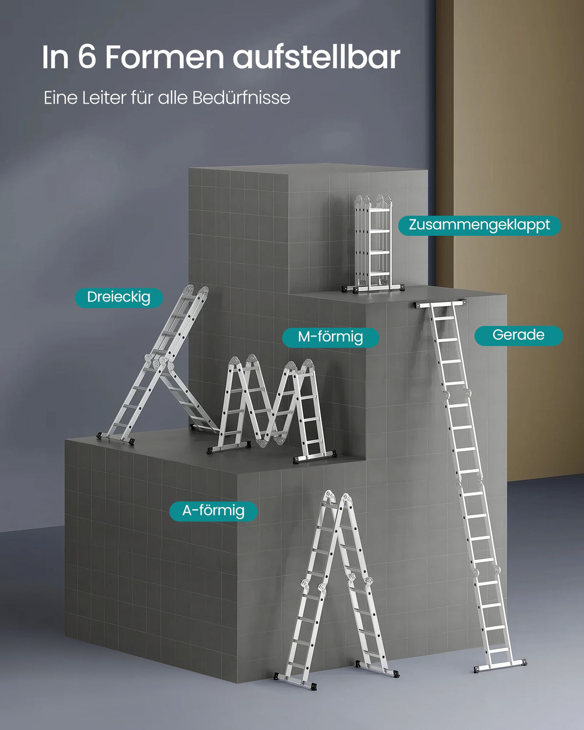 Aluminium Vouwladder - Multifunctionele Ladder - 6-in-1 Trapladder - 150 kg Draagvermogen