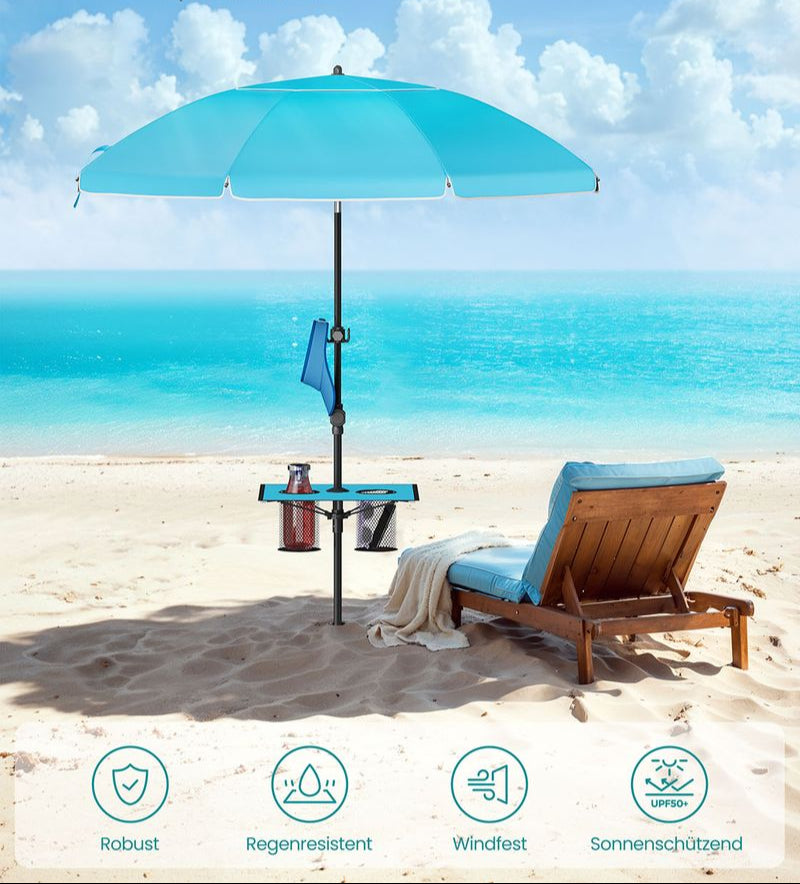 Strandparasol met Opbergruimte – Ø160 of 200 cm – Verstelbaar – UPF 50+ UV-bescherming – Inclusief Draagtasje