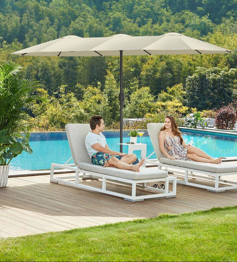 Dubbele Parasol 394 x 200 cm – UV-bescherming UPF 50+ – Met Kurkelslinger – Beige of Grijs