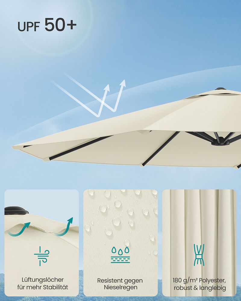 Dubbele Parasol 394 x 200 cm – UV-bescherming UPF 50+ – Met Kurkelslinger – Beige of Grijs