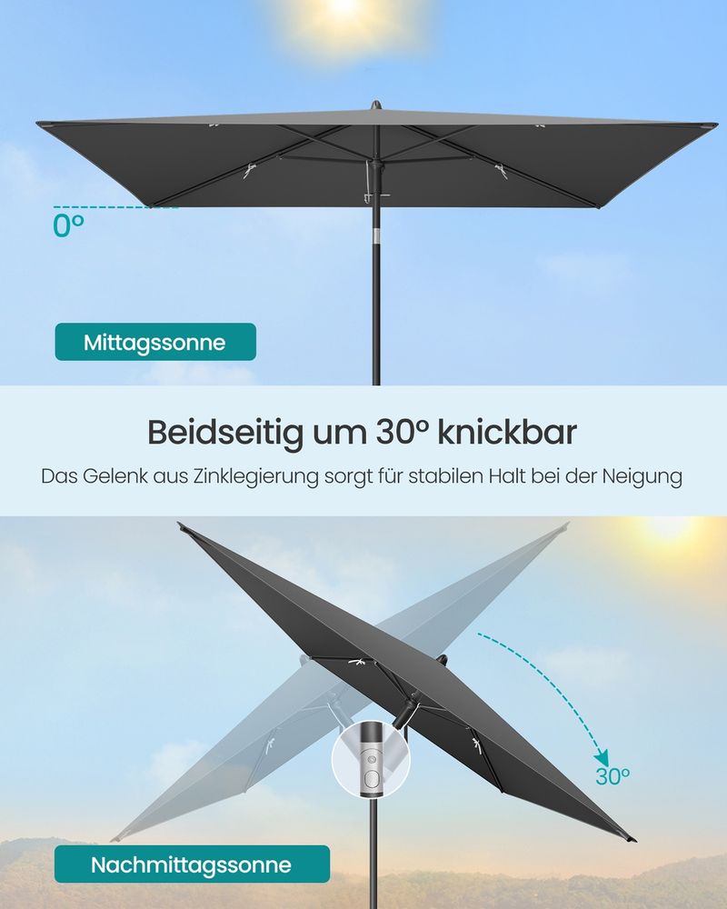 Rechthoekige Parasol – Kantelbaar 30° – UPF 50+ Zonbescherming – Met Draagtas – Voor Balkon, Tuin Of Strand