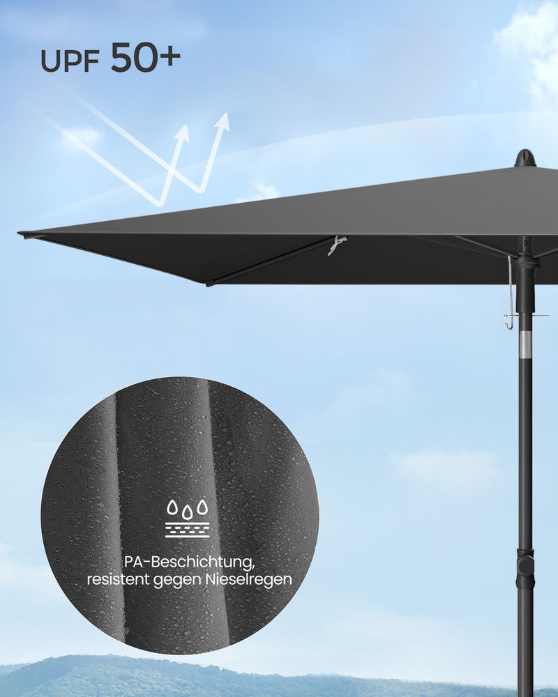 Rechthoekige Parasol – Kantelbaar 30° – UPF 50+ Zonbescherming – Met Draagtas – Voor Balkon, Tuin Of Strand