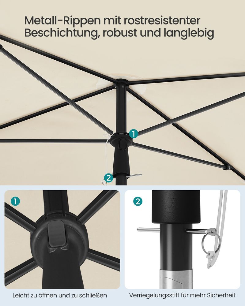 Rechthoekige Parasol – Kantelbaar 30° – UPF 50+ Zonbescherming – Met Draagtas – Voor Balkon, Tuin Of Strand