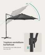 Zweefparasol 300 cm Met LED Solarverlichting – 360° Draaibaar – Traploos Kantelbaar – UPF 50+ – Met Zwengel En Kruisvoet