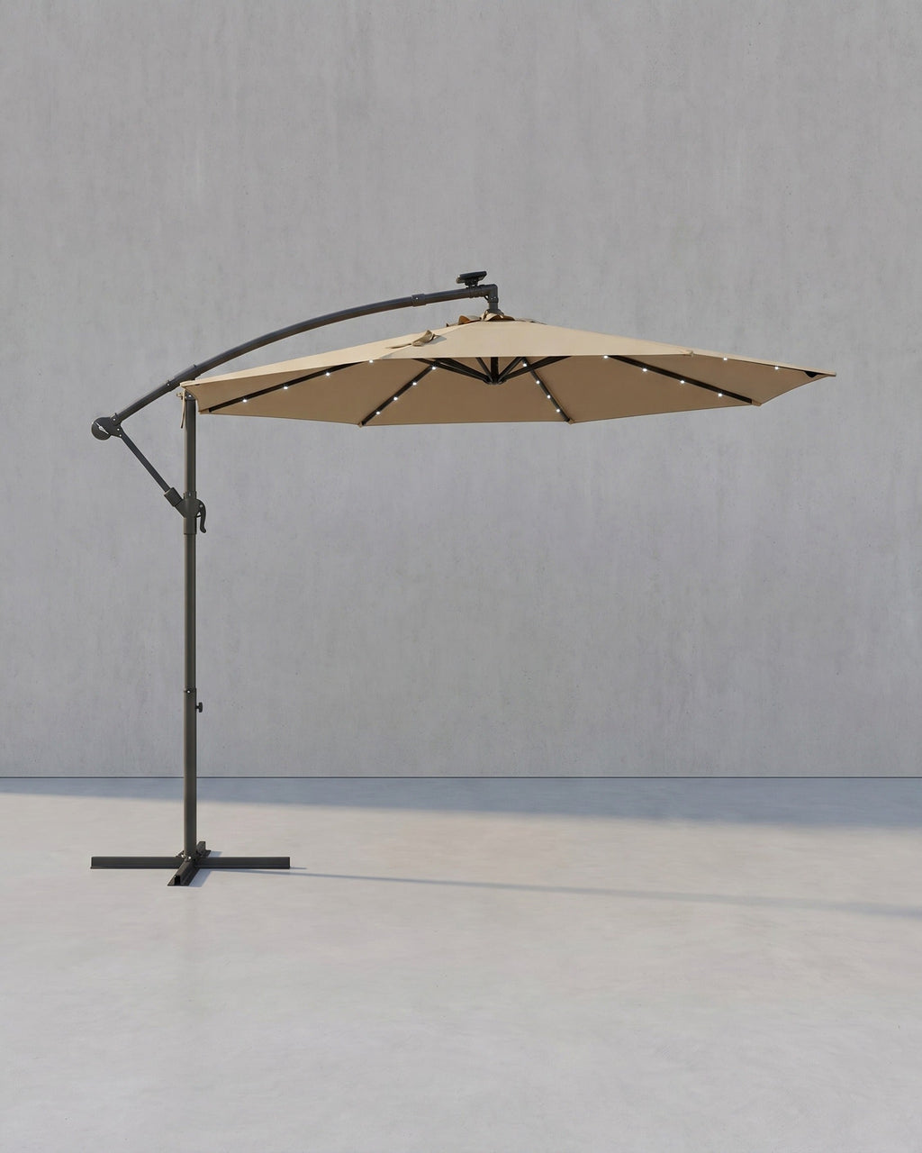 Parasol Met LED Solarverlichting – Met Standaard – UPF 50+ – Met Zwenkel – Voor Balkon En Tuin