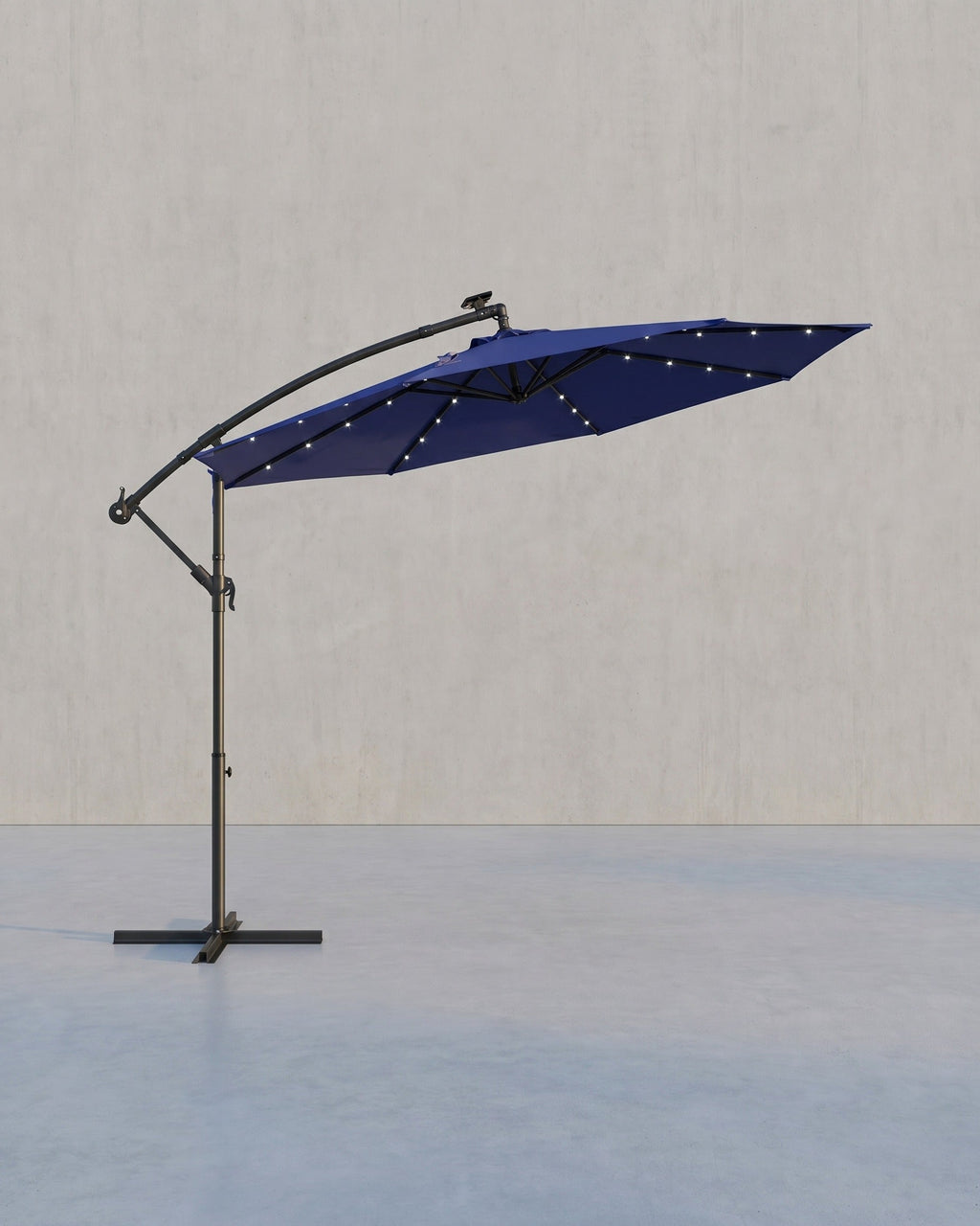 Parasol Met LED Solarverlichting – Met Standaard – UPF 50+ – Met Zwenkel – Voor Balkon En Tuin