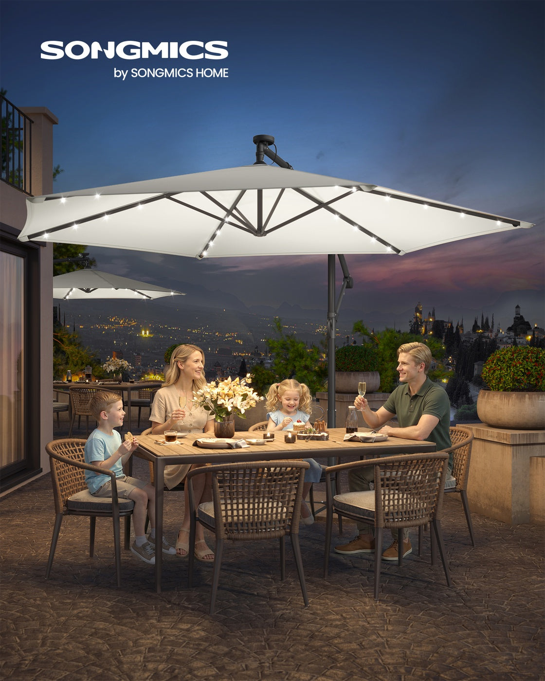 Grote Parasol 350cm - Met LED-Verlichting - Voor Terras En Tuin