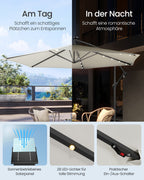 Grote Parasol 350cm - Met LED-Verlichting - Voor Terras En Tuin