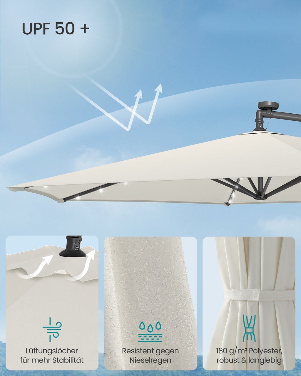 Grote Parasol 350cm - Met LED-Verlichting - Voor Terras En Tuin