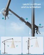 Grote Parasol 350cm - Met LED-Verlichting - Voor Terras En Tuin
