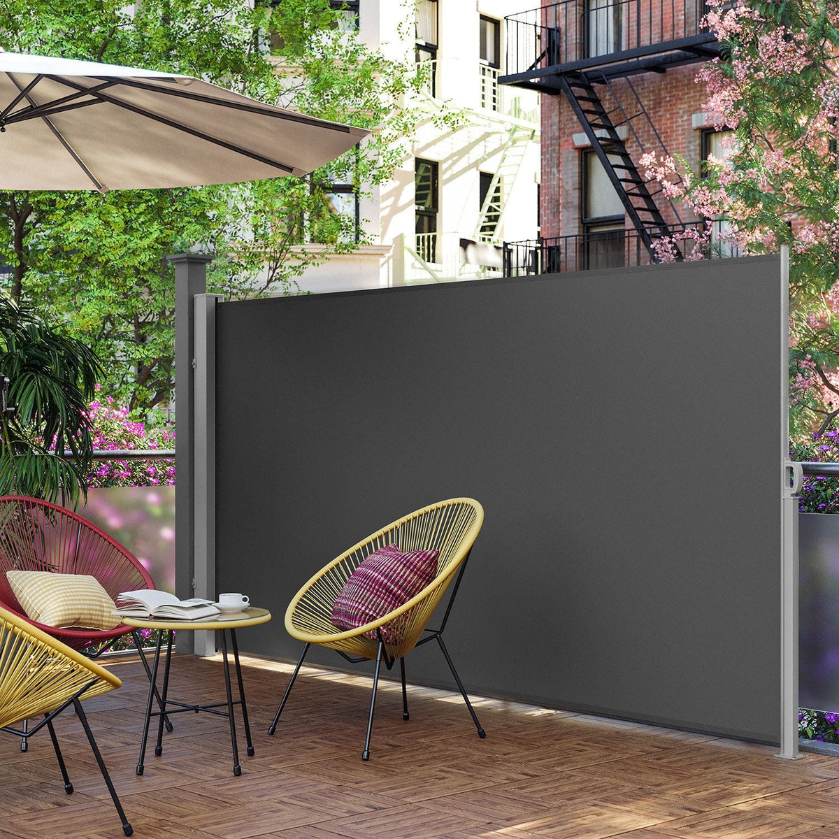 Uittrekbaar Zijluifel – Tuinscherm / Zijzonnescherm Voor Balkon & Terras – Ijzer / Antraciet