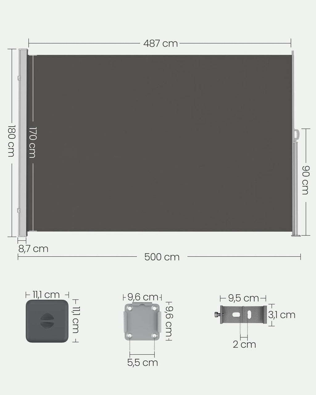 Zijluifel - 180 x 500 cm - Met Stalen Kast - Antraciet