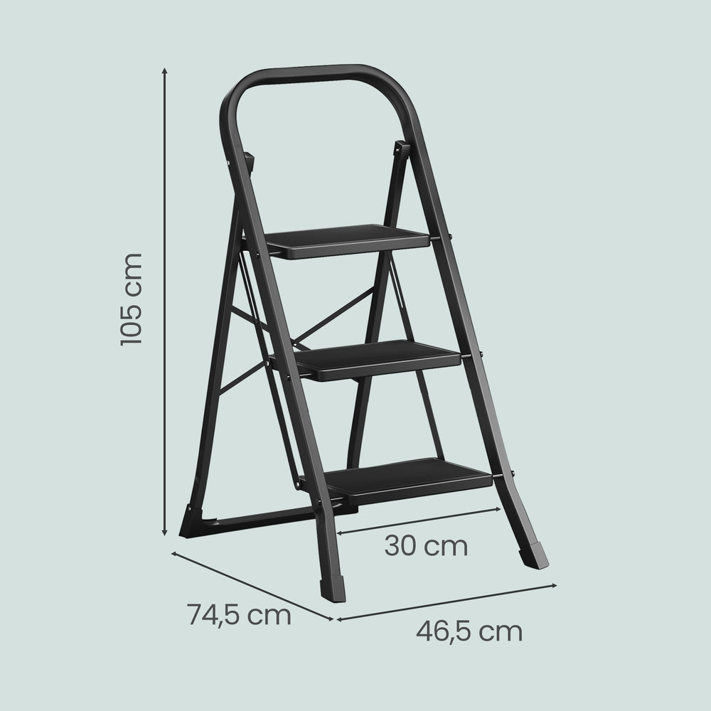 Trapladder Met 3 Stappen - Klapbaar Met Veiligheidsvergrendeling - Voor Huis En Schuur