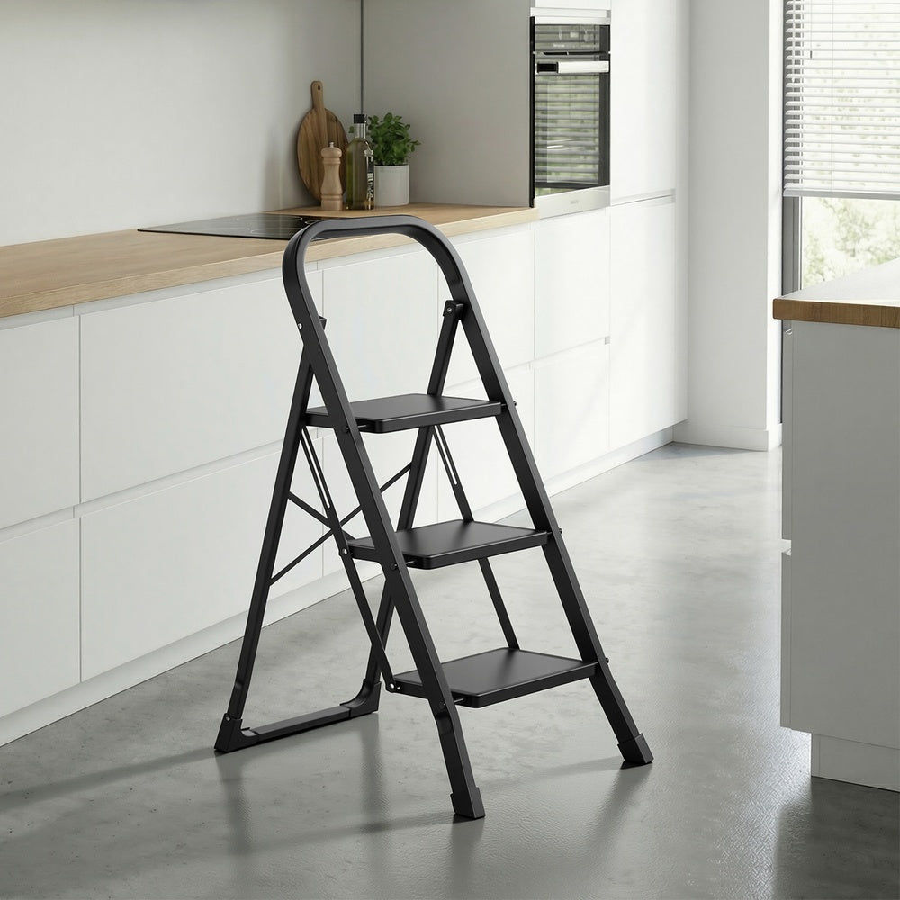 Trapladder Met 3 Stappen - Klapbaar Met Veiligheidsvergrendeling - Voor Huis En Schuur