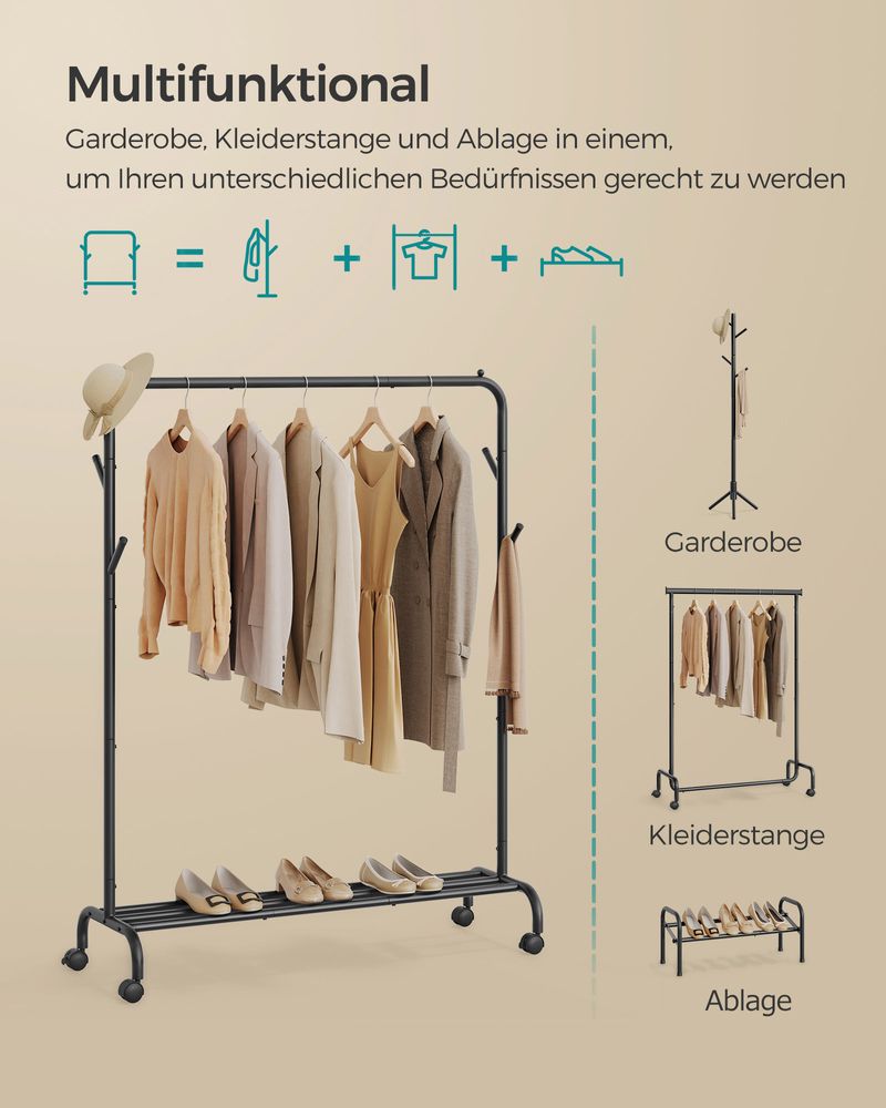 Mobiele Kledingstandaard met Wielen - Veelzijdig Ontwerp - Cactus Haken