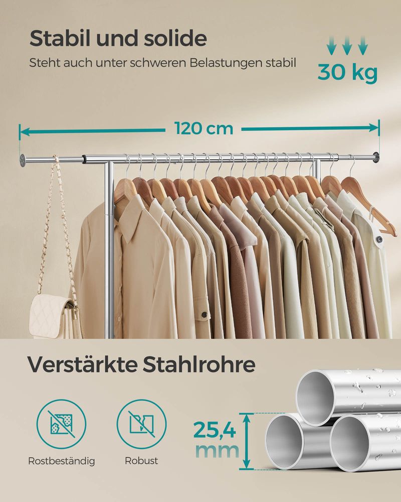 Uitschuifbaar Kledingrek op Wielen – Kledingstandaard 83-120 cm – Met Schoenenplank – 45 kg Draagvermogen