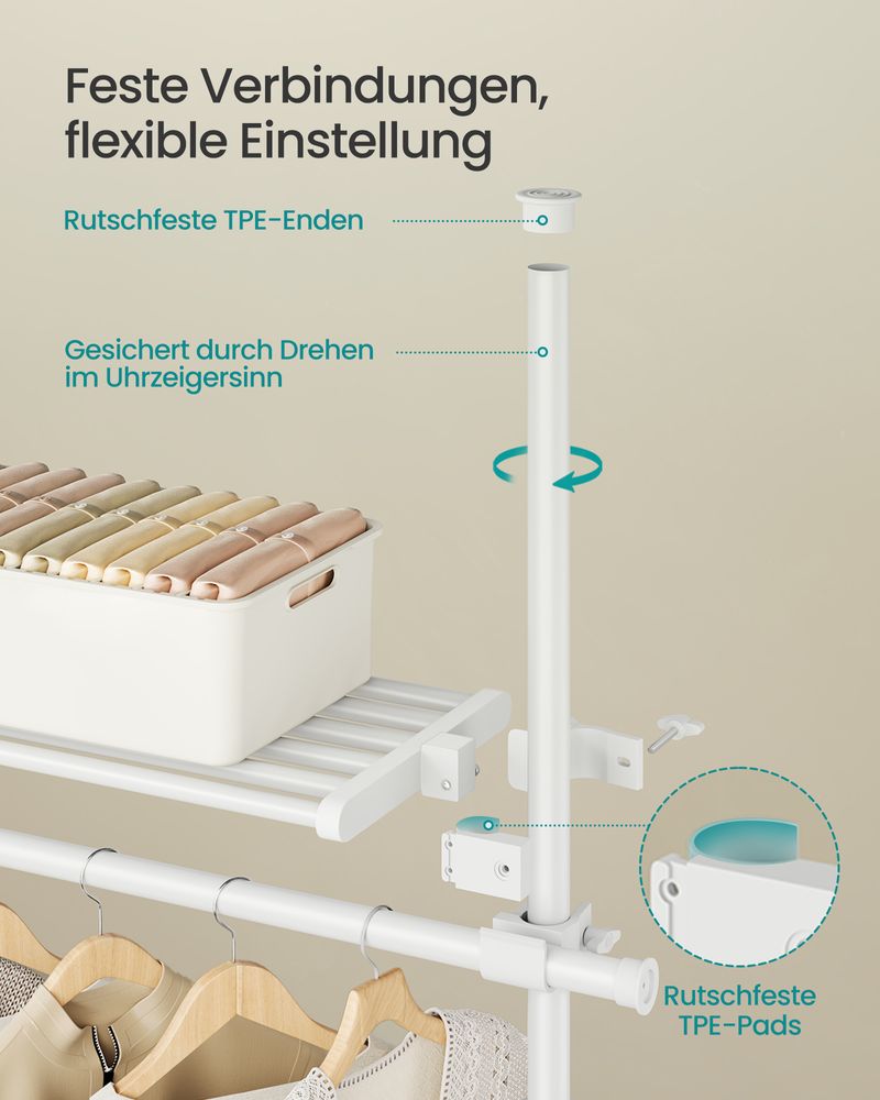 Uitschuifbare Kledingstandaard – Verstelbare Garderobe met Dubbele Kledingstang en Opbergplank