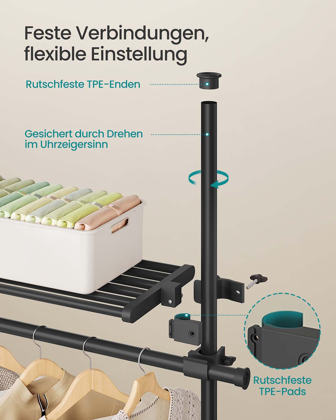 Kledingrek – Uitschuifbaar – 6 Stangen – 3 Planken – Staal – Max. belasting 137,5 kg