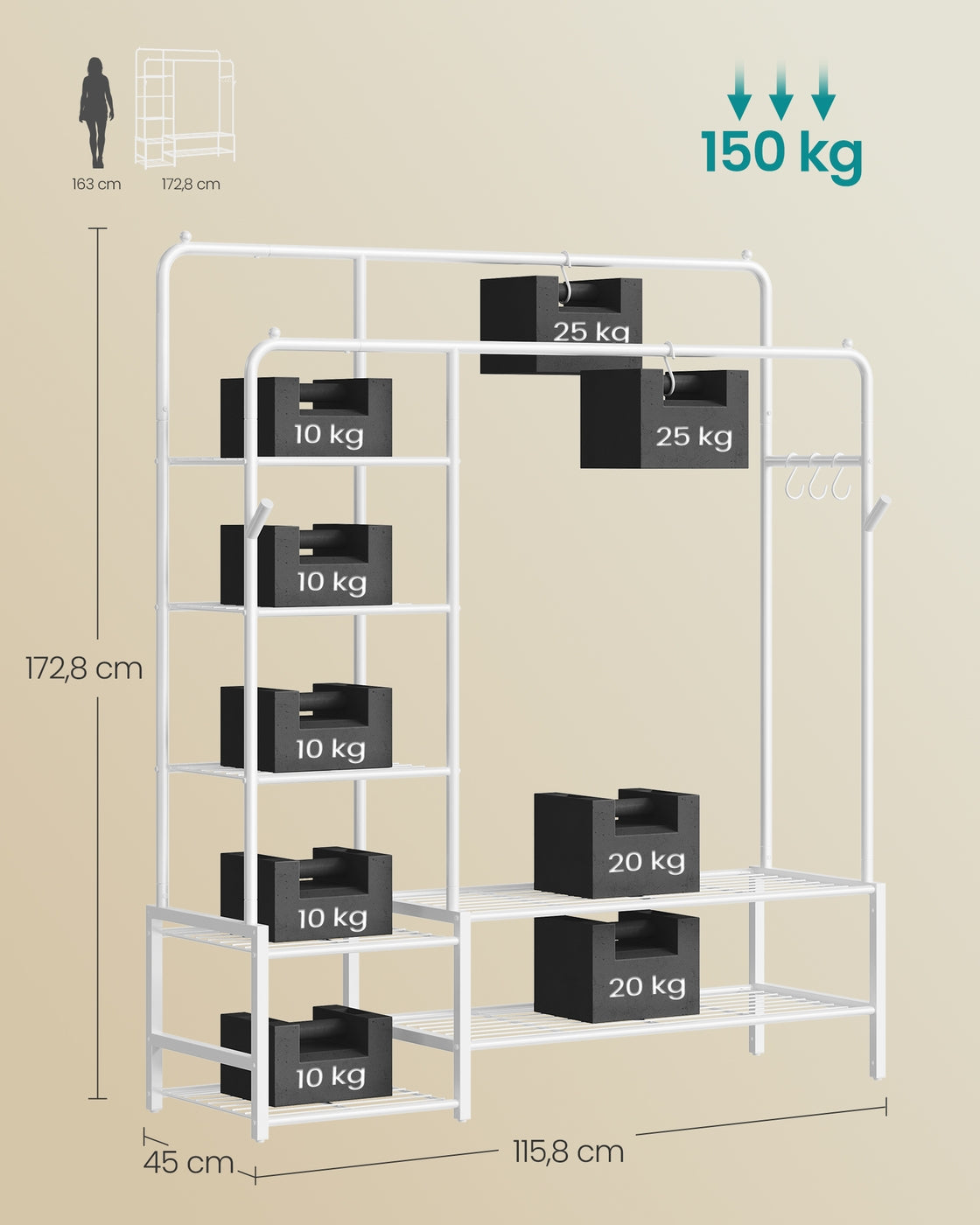 Kledingkast – Open Kledingrek – Metalen Frame – 7 Planken – Draagvermogen 150 kg
