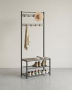 Kapstok met Bank – 3-in-1 Garderoberek – Jassen, Schoenen & Zitbank – 70 x 32 x 175 cm