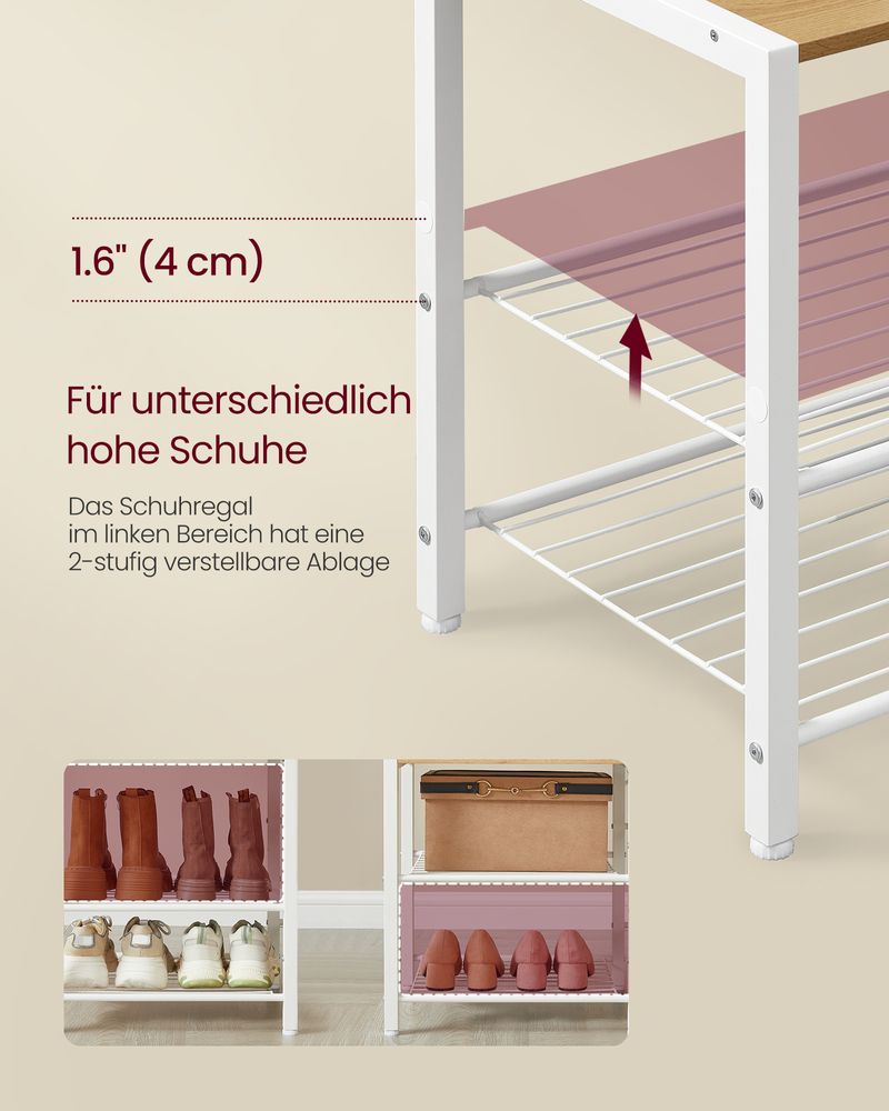 Kapstok met Bank en Schoenenrek – 4-in-1 Ontwerp – 9 Haken, 5 Planken en Opbergruimte