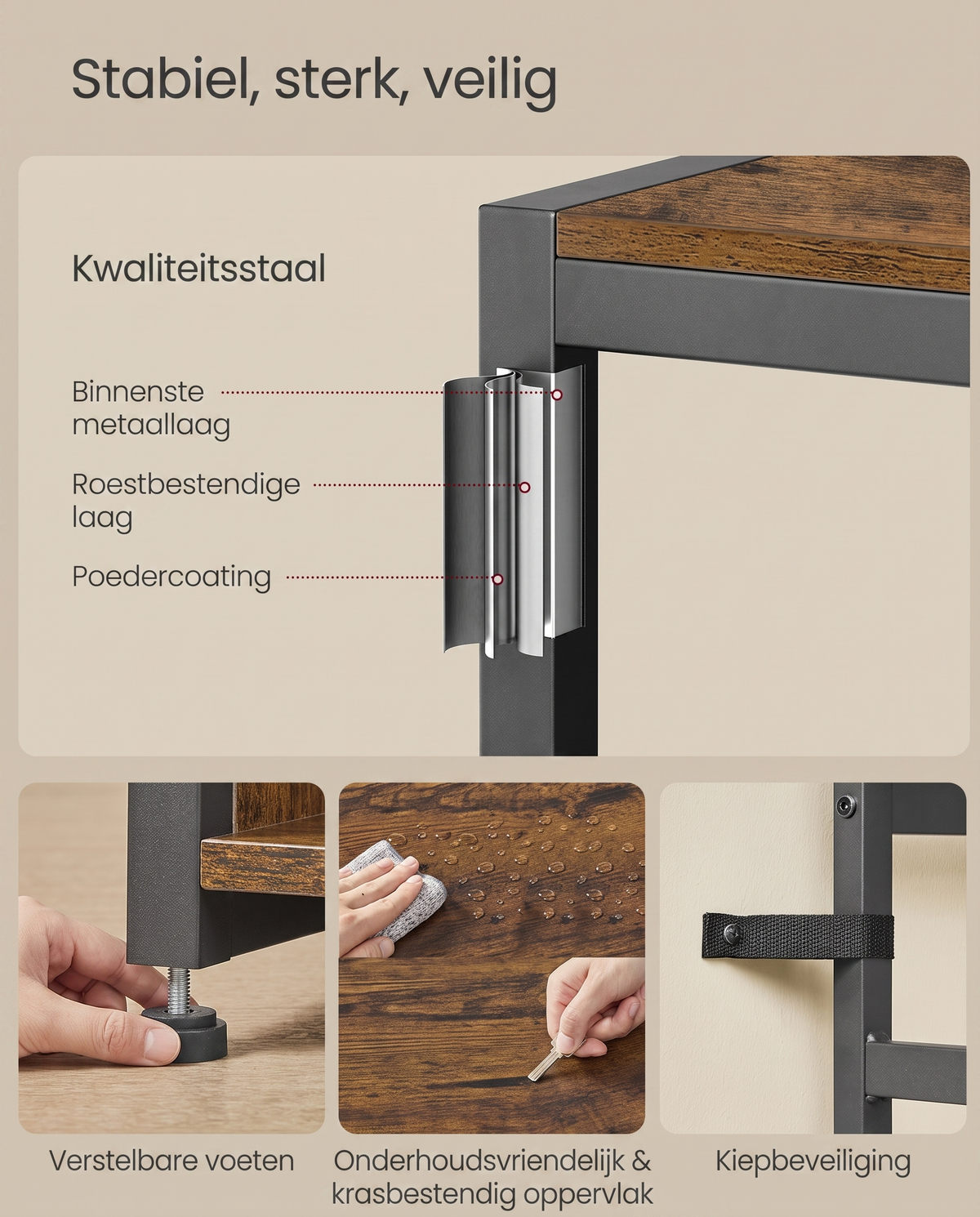 Industriële Kapstok met Bank en Schoenenrek – 4-in-1 Ontwerp