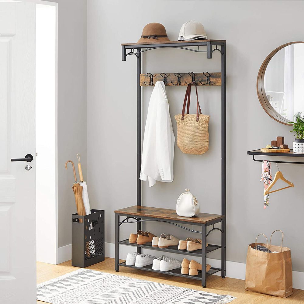 Kapstok met Schoenenrek en Zitbank – Industrieel Design – Halmeubel 80 cm Breed