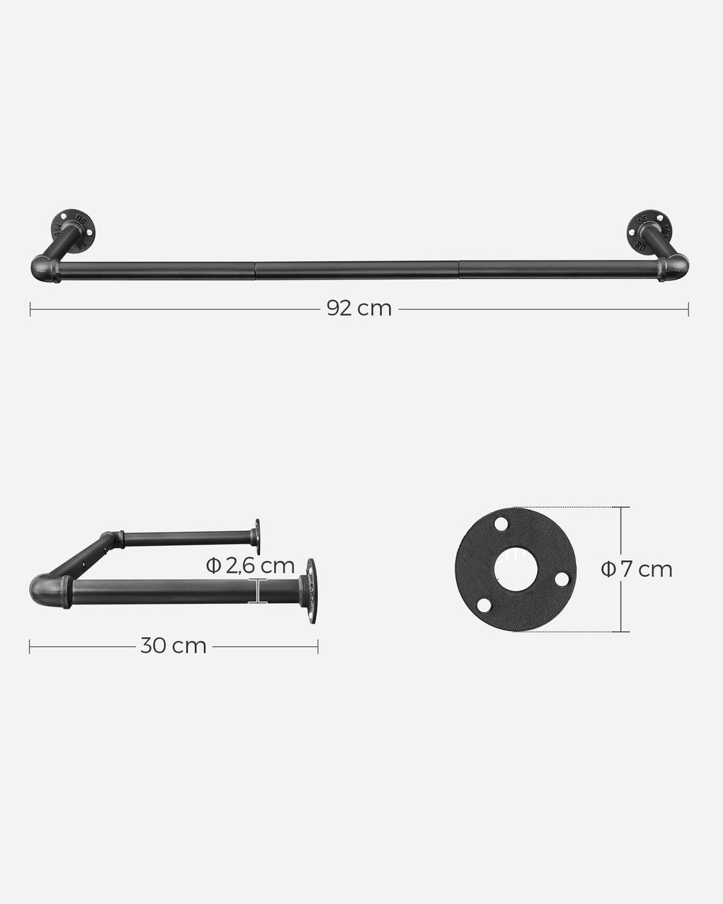 Wandkapstok Industrieel – Set van 2 Kledingrails – Zwarte Stalen Buizen