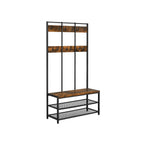 Kapstok met Schoenenrek en Zitbank – Industrieel Design – 100 cm Breed – Met 12 Haken