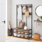 Kapstok met Schoenenrek en Zitbank – Industrieel Design – 100 cm Breed – Met 12 Haken