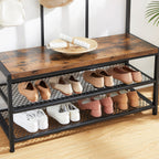 Kapstok met Schoenenrek en Zitbank – Industrieel Design – 100 cm Breed – Met 12 Haken