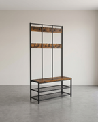Kapstok met Schoenenrek en Zitbank – Industrieel Design – 100 cm Breed – Met 12 Haken