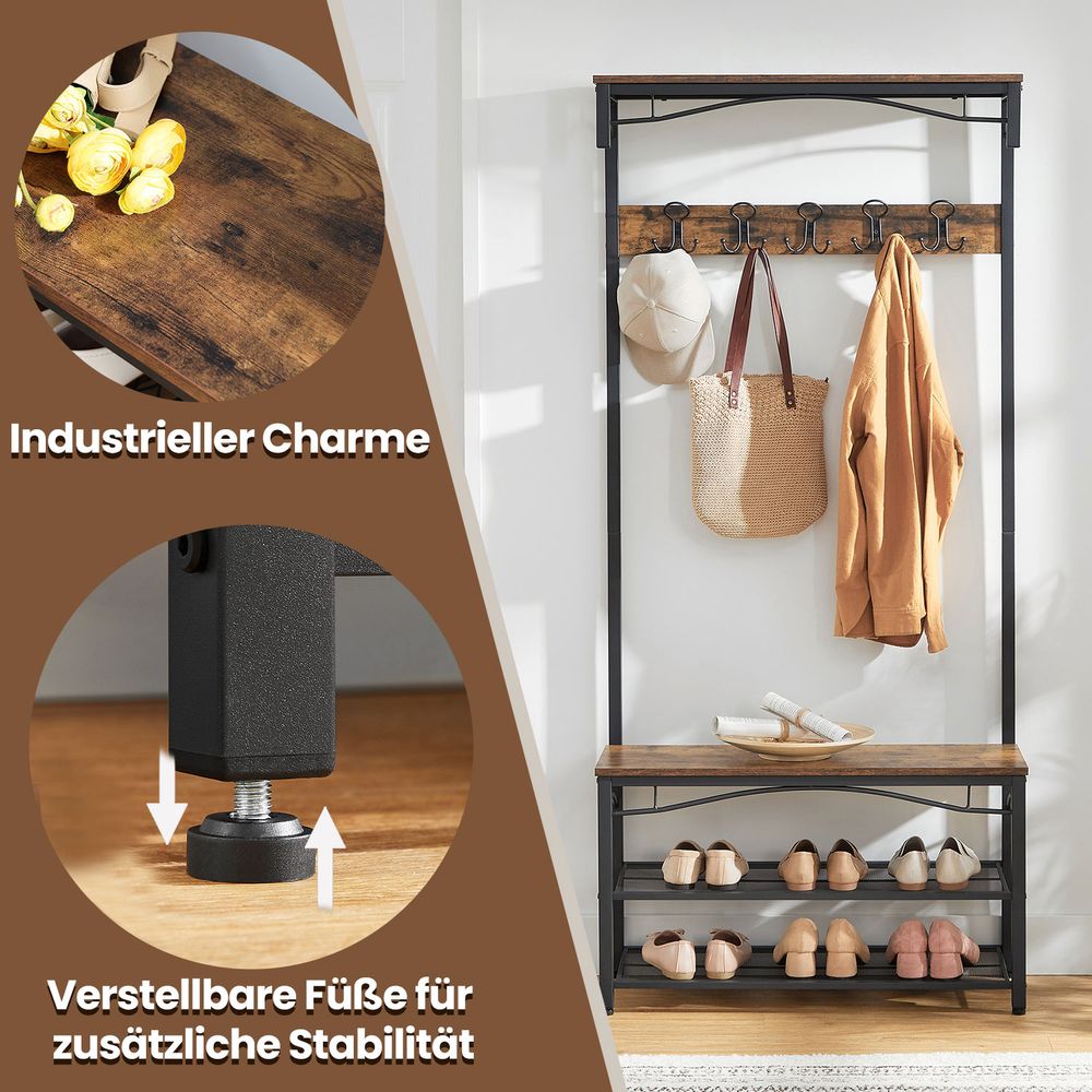 Kapstok met Bank en Schoenenrek – Industriële Stijl – Functioneel en Elegant voor de Hal