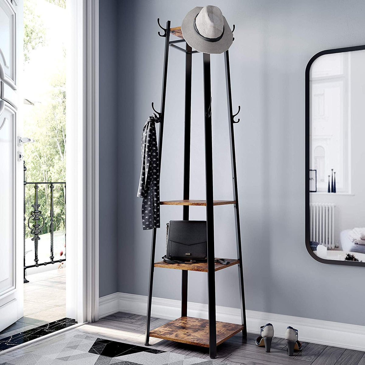 Hoekkledingrek met Kapstokhaken en Planken – Industrieel Design – Ruimtebesparend en Functioneel