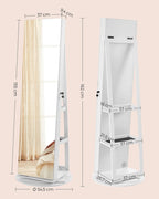 Sieradenkast Met Spiegel – Frameloze Full-Body Spiegel – 360° Draaibaar – Afsluitbaar – Met Ledverlichting En Opklapbare Make-Uptafel