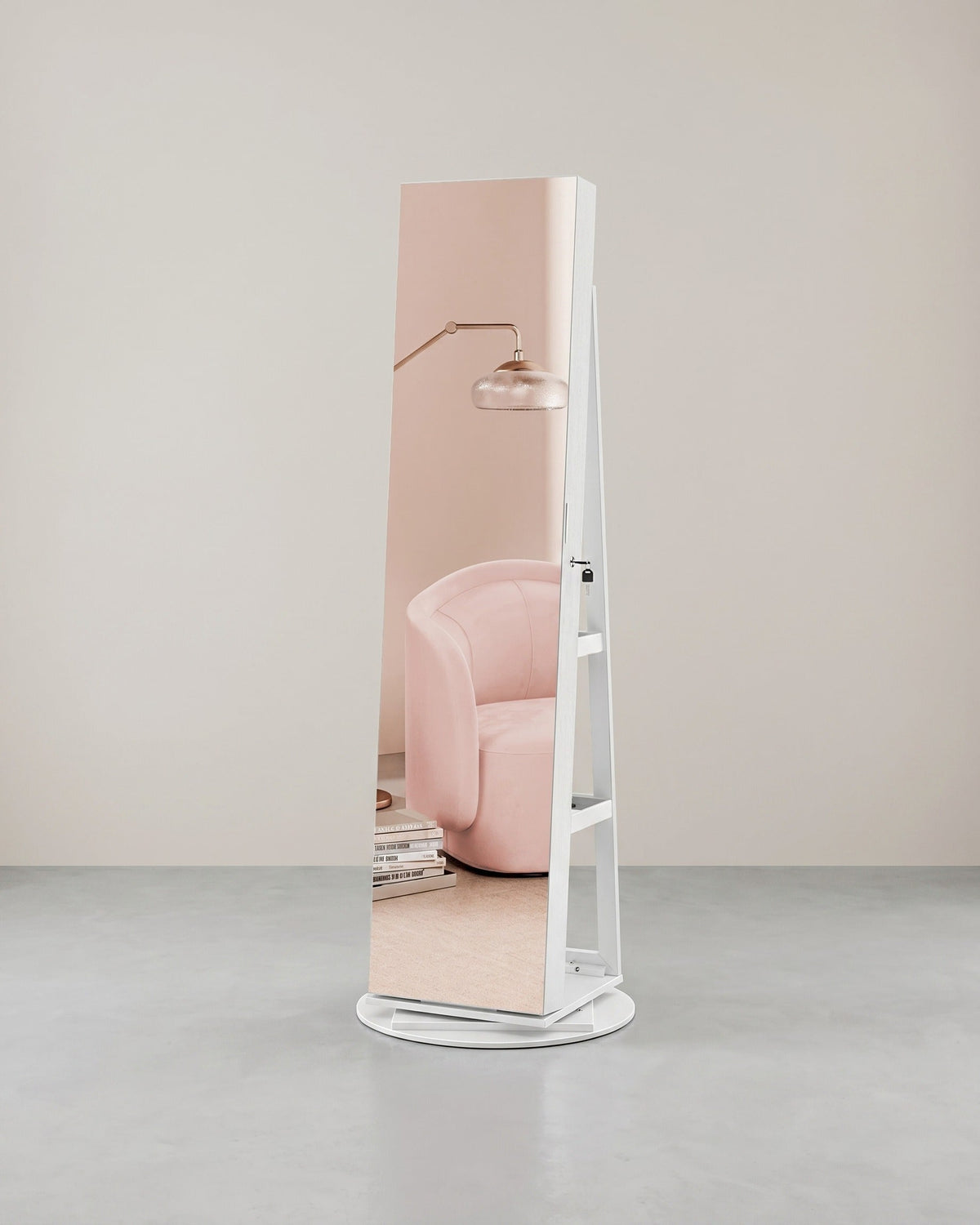Sieradenkast Met Spiegel – Frameloze Full-Body Spiegel – 360° Draaibaar – Afsluitbaar – Met Ledverlichting En Opklapbare Make-Uptafel