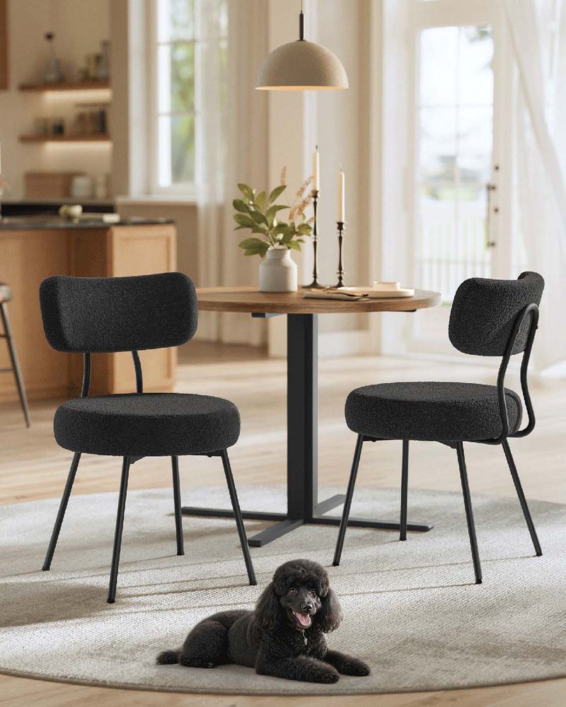 Moderne Eetkamerstoelen – Set van 2 – Gestoffeerd met Fleece – Ronde Zitting met Rugleuning