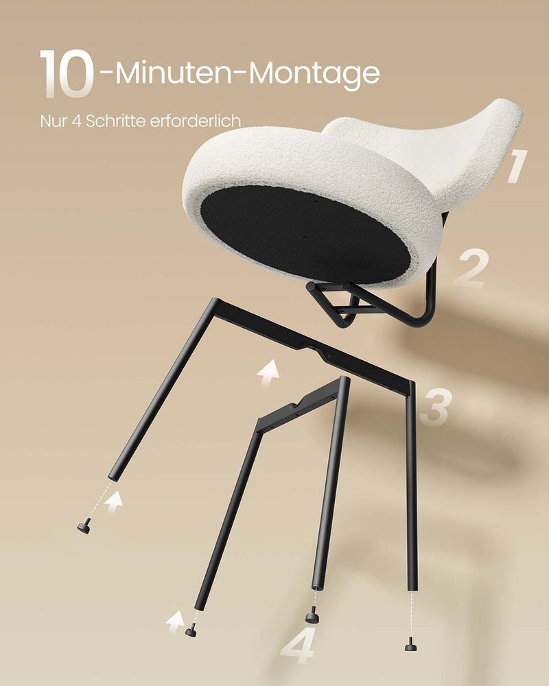 Moderne Eetkamerstoelen – Set van 2 – Gestoffeerd met Fleece – Ronde Zitting met Rugleuning