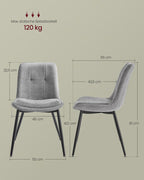 Set van 2 Eetkamerstoelen – Chenille Stof – Ergonomisch & Comfortabel – Metalen Poten – 56 x 50 x 81 cm