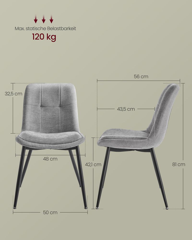 Set van 2 Eetkamerstoelen – Chenille Stof – Ergonomisch & Comfortabel – Metalen Poten – 56 x 50 x 81 cm