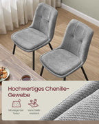 Set van 2 Eetkamerstoelen – Chenille Stof – Ergonomisch & Comfortabel – Metalen Poten – 56 x 50 x 81 cm