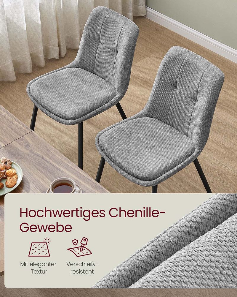 Set van 2 Eetkamerstoelen – Chenille Stof – Ergonomisch & Comfortabel – Metalen Poten – 56 x 50 x 81 cm