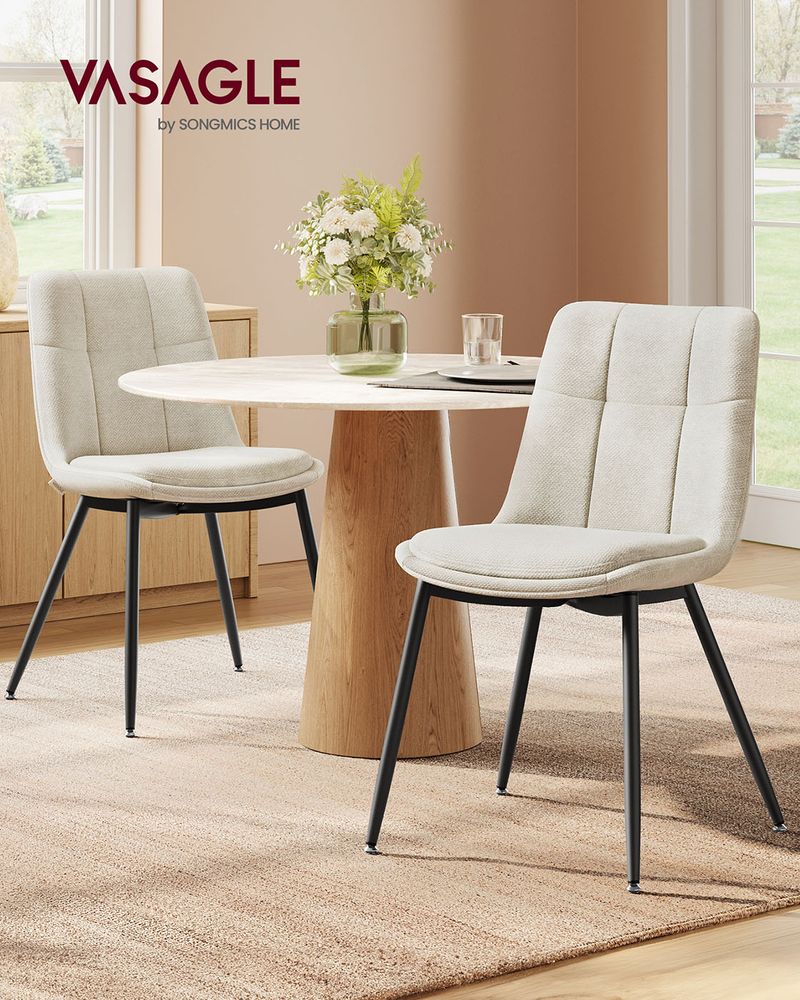 Set van 2 Eetkamerstoelen – Chenille Stof – Ergonomisch & Comfortabel – Metalen Poten – 56 x 50 x 81 cm