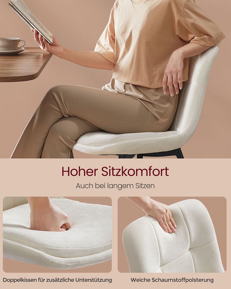 Set van 2 Eetkamerstoelen – Chenille Stof – Ergonomisch & Comfortabel – Metalen Poten – 56 x 50 x 81 cm