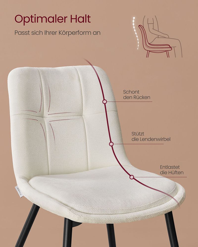 Set van 2 Eetkamerstoelen – Chenille Stof – Ergonomisch & Comfortabel – Metalen Poten – 56 x 50 x 81 cm