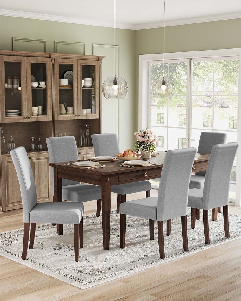 Eetkamerstoelen Set van 2 – Gestoffeerde Zitting – Houten Poten – Ergonomische Rugleuning – Klassiek Design