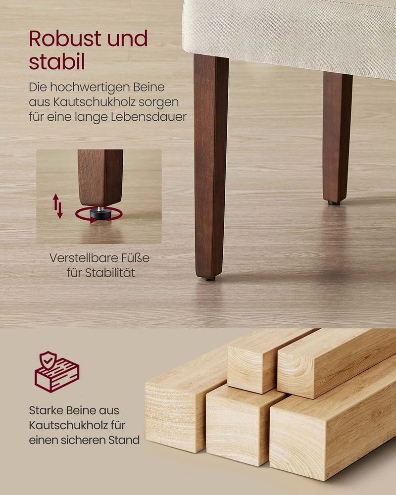 Eetkamerstoelen Set van 2 – Gestoffeerde Zitting – Houten Poten – Ergonomische Rugleuning – Klassiek Design