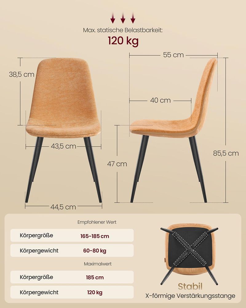 Set van 4 Eetkamerstoelen – Chenille & PU – Elegant en Comfortabel