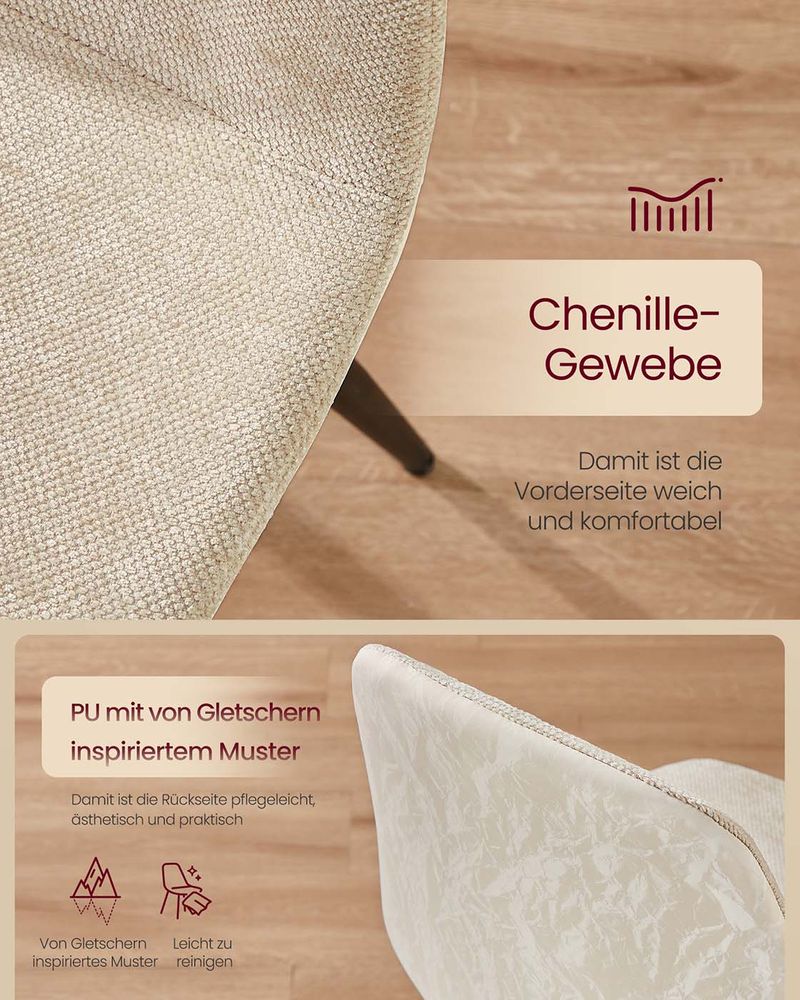Set van 4 Eetkamerstoelen – Chenille & PU – Elegant en Comfortabel