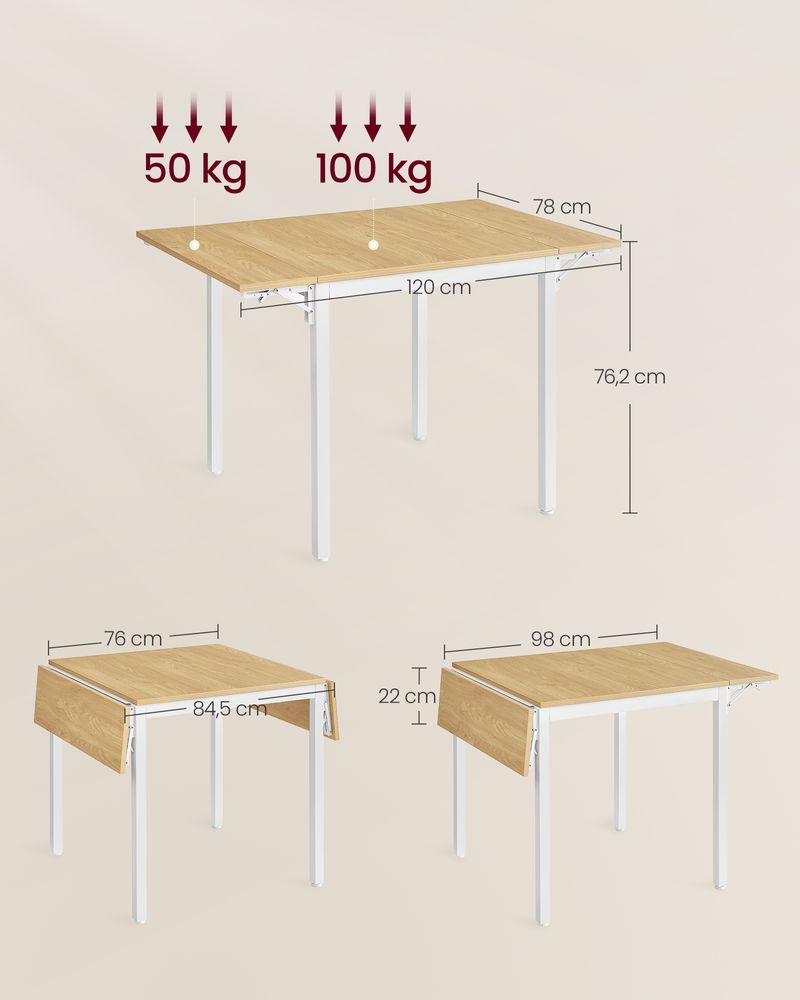 Uitschuifbare Eettafel – Inklapbaar Ontwerp – 78 x 120 cm – Industriële Stijl